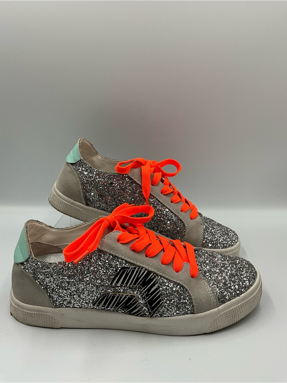 Dolce Vita Sneakers Size 7.5 Silver Glitter Sneaker with Bright Orange Laces
